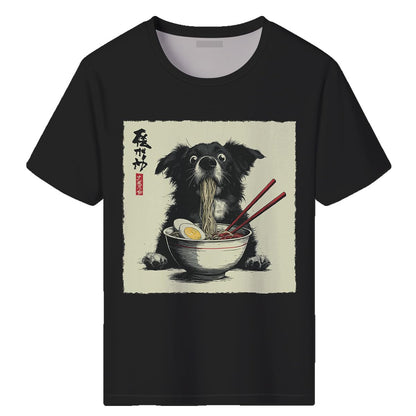 Men's Funny Dog Ramen Graphic T-Shirts Japanese Kawaii Anime Dog T-Shirt Casual Summer Tees