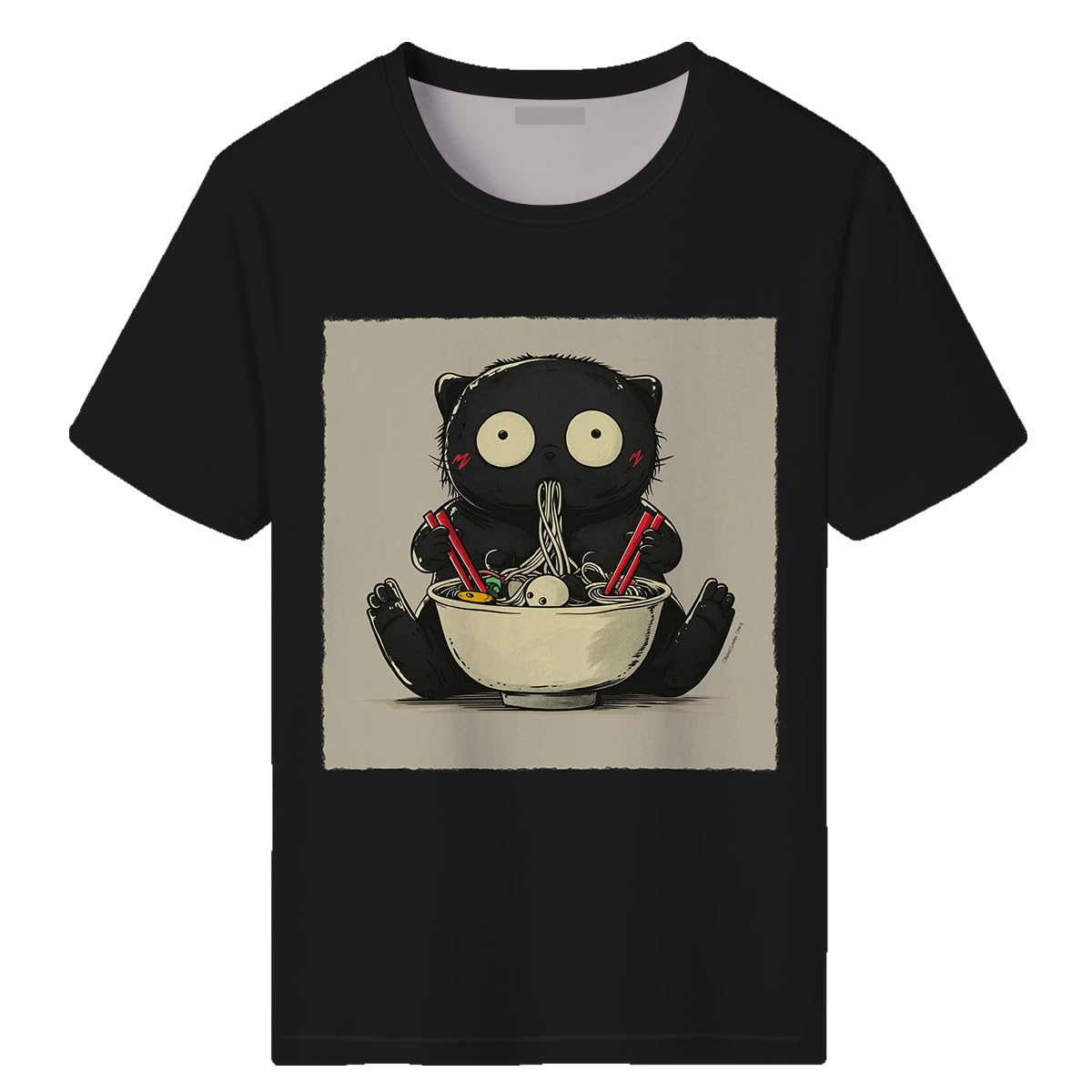 Men's Funny Dog Ramen Graphic T-Shirts Japanese Kawaii Anime Dog T-Shirt Casual Summer Tees
