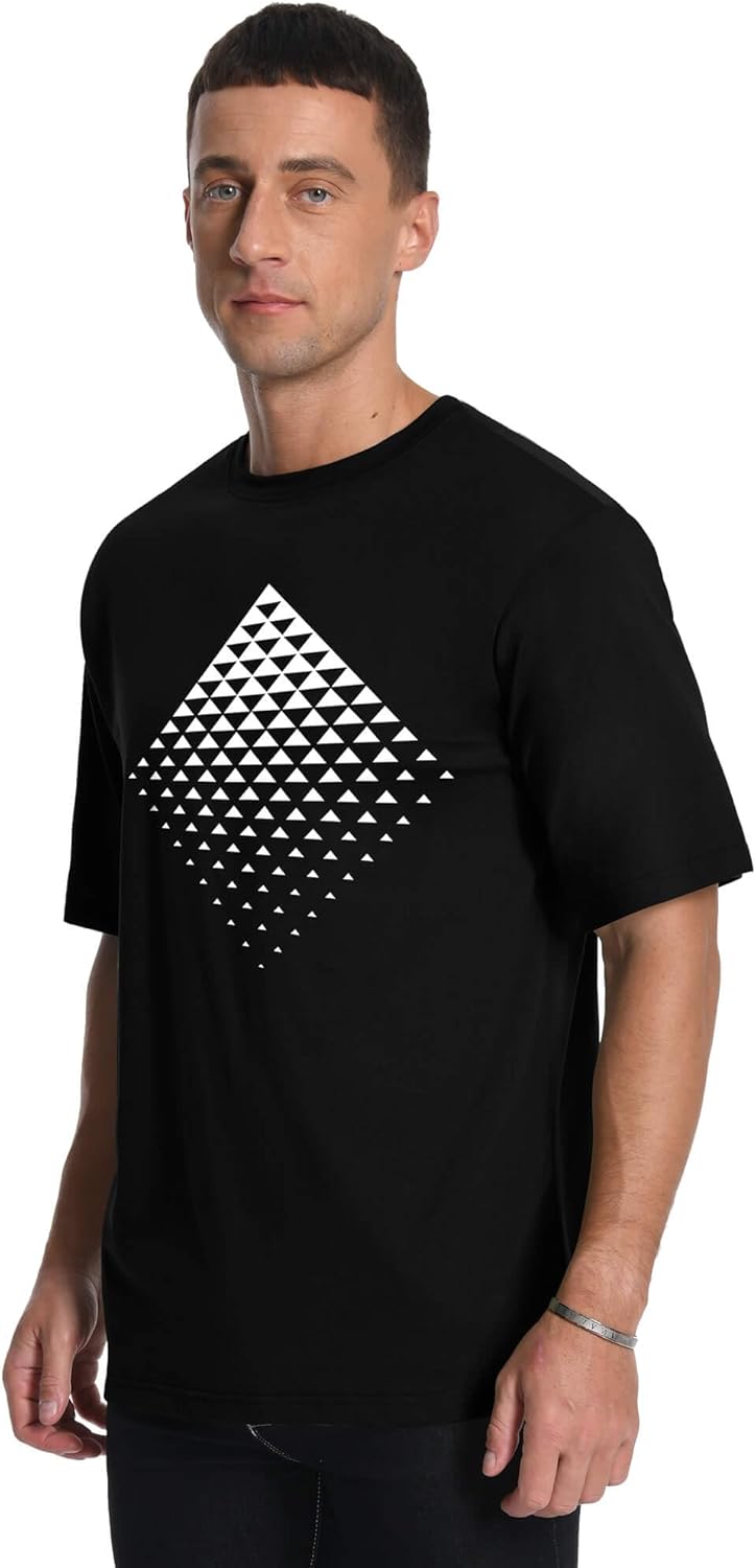 Mens Graphic T-Shirts Triangle Geometric Gradient Art Short Sleeve Summer Top Crewneck Casual Tees for Men