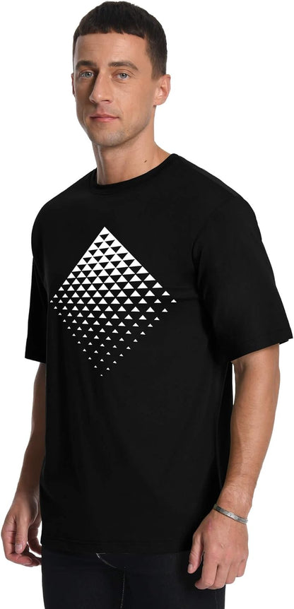 Mens Graphic T-Shirts Triangle Geometric Gradient Art Short Sleeve Summer Top Crewneck Casual Tees for Men