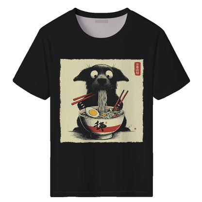Men's Funny Dog Ramen Graphic T-Shirts Japanese Kawaii Anime Dog T-Shirt Casual Summer Tees