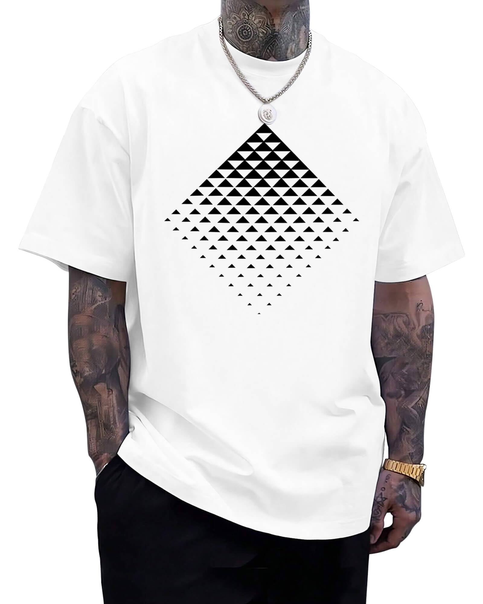 Mens Graphic T-Shirts Triangle Geometric Gradient Art Short Sleeve Summer Top Crewneck Casual Tees for Men