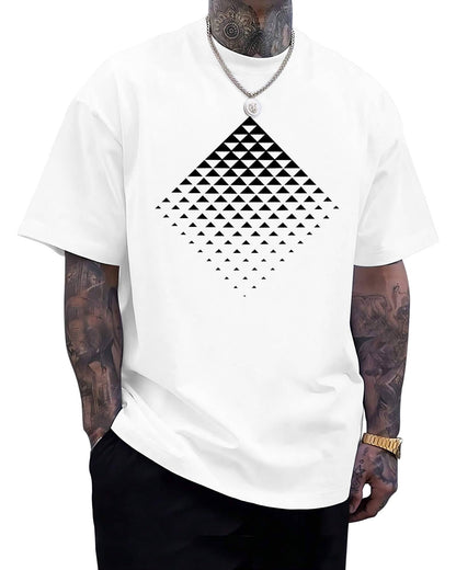 Mens Graphic T-Shirts Triangle Geometric Gradient Art Short Sleeve Summer Top Crewneck Casual Tees for Men