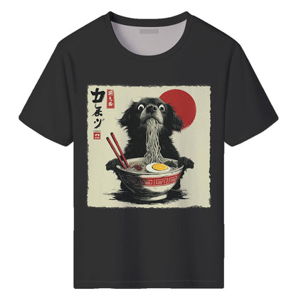 Men's Funny Dog Ramen Graphic T-Shirts Japanese Kawaii Anime Dog T-Shirt Casual Summer Tees