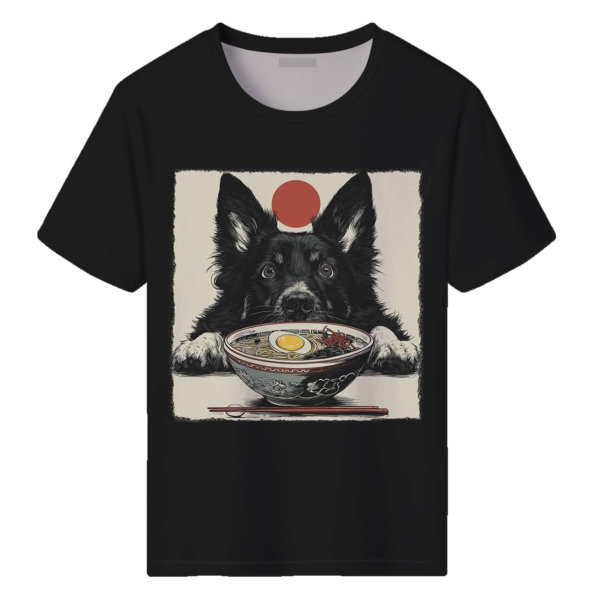 Men's Funny Dog Ramen Graphic T-Shirts Japanese Kawaii Anime Dog T-Shirt Casual Summer Tees