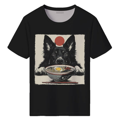 Men's Funny Dog Ramen Graphic T-Shirts Japanese Kawaii Anime Dog T-Shirt Casual Summer Tees