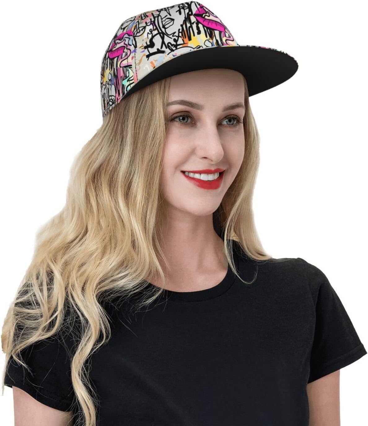 Graffiti Art Baseball Cap,Funny Print Adjustable Flat Bill Brim Cap Hip Hop Hat Baseball Cap for Men Women