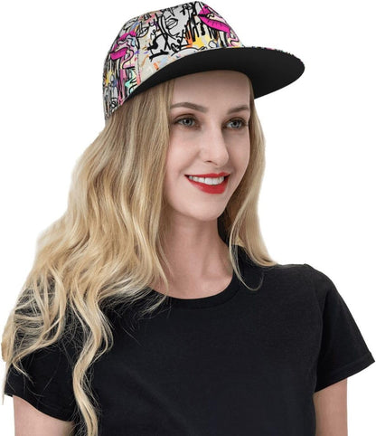 Graffiti Art Baseball Cap,Funny Print Adjustable Flat Bill Brim Cap Hip Hop Hat Baseball Cap for Men Women
