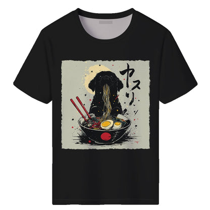 Men's Funny Dog Ramen Graphic T-Shirts Japanese Kawaii Anime Dog T-Shirt Casual Summer Tees
