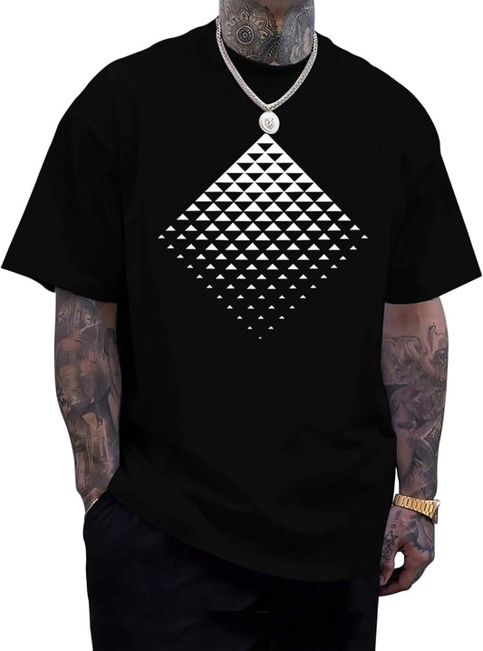 Mens Graphic T-Shirts Triangle Geometric Gradient Art Short Sleeve Summer Top Crewneck Casual Tees for Men