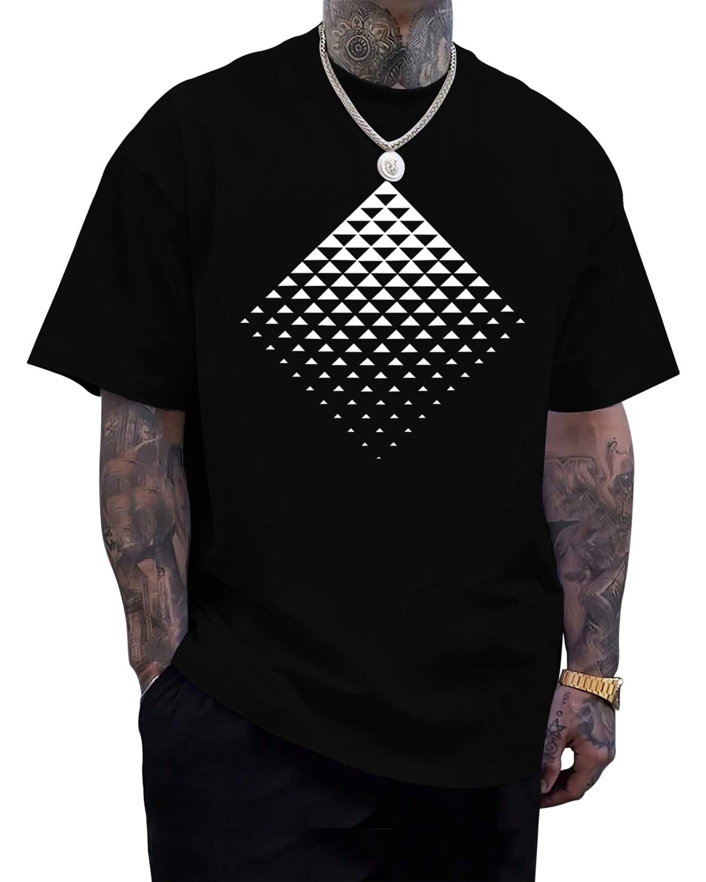 Mens Graphic T-Shirts Triangle Geometric Gradient Art Short Sleeve Summer Top Crewneck Casual Tees for Men