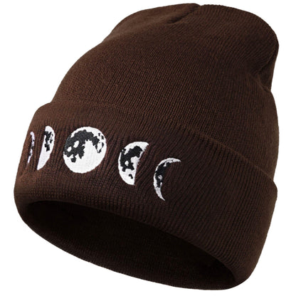 Gothic Moon Phase Skull Beanie Hats for Men Women, Warm Embroidery Winter Hat for Birthday Christmas & New Year