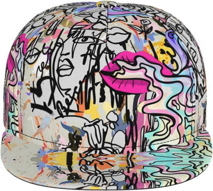 Graffiti Art Baseball Cap,Funny Print Adjustable Flat Bill Brim Cap Hip Hop Hat Baseball Cap for Men Women