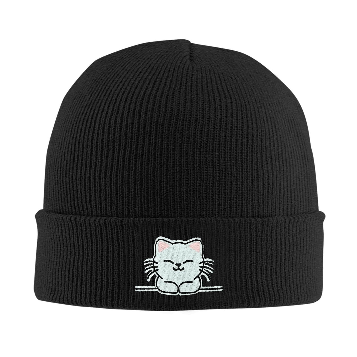 Fish Embroidery Beanie Hat Winter Warm Knit Cuffed Skull Cap for Women Men
