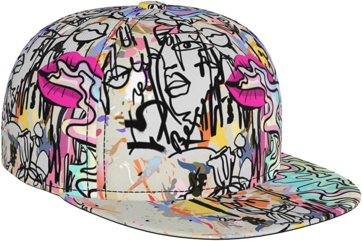 Graffiti Art Baseball Cap,Funny Print Adjustable Flat Bill Brim Cap Hip Hop Hat Baseball Cap for Men Women