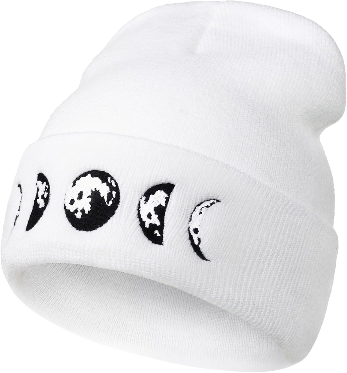 Gothic Moon Phase Skull Beanie Hats for Men Women, Warm Embroidery Winter Hat for Birthday Christmas & New Year