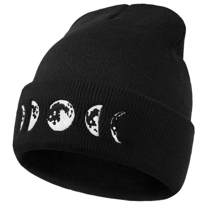 Gothic Moon Phase Skull Beanie Hats for Men Women, Warm Embroidery Winter Hat for Birthday Christmas & New Year