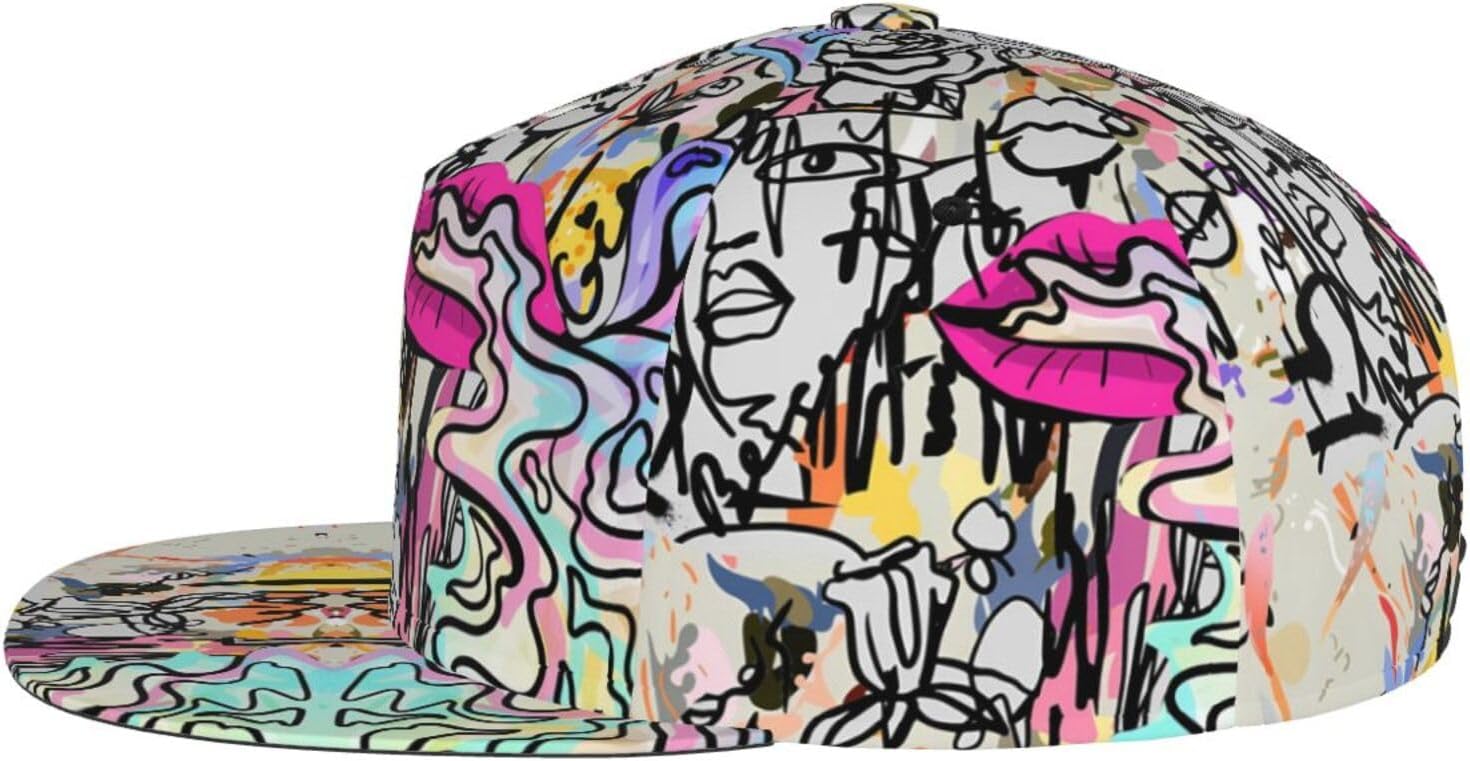 Graffiti Art Baseball Cap,Funny Print Adjustable Flat Bill Brim Cap Hip Hop Hat Baseball Cap for Men Women