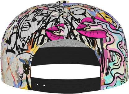 Graffiti Art Baseball Cap,Funny Print Adjustable Flat Bill Brim Cap Hip Hop Hat Baseball Cap for Men Women