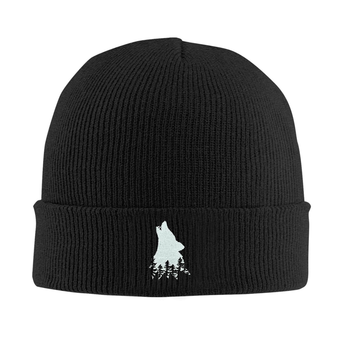 Fish Embroidery Beanie Hat Winter Warm Knit Cuffed Skull Cap for Women Men