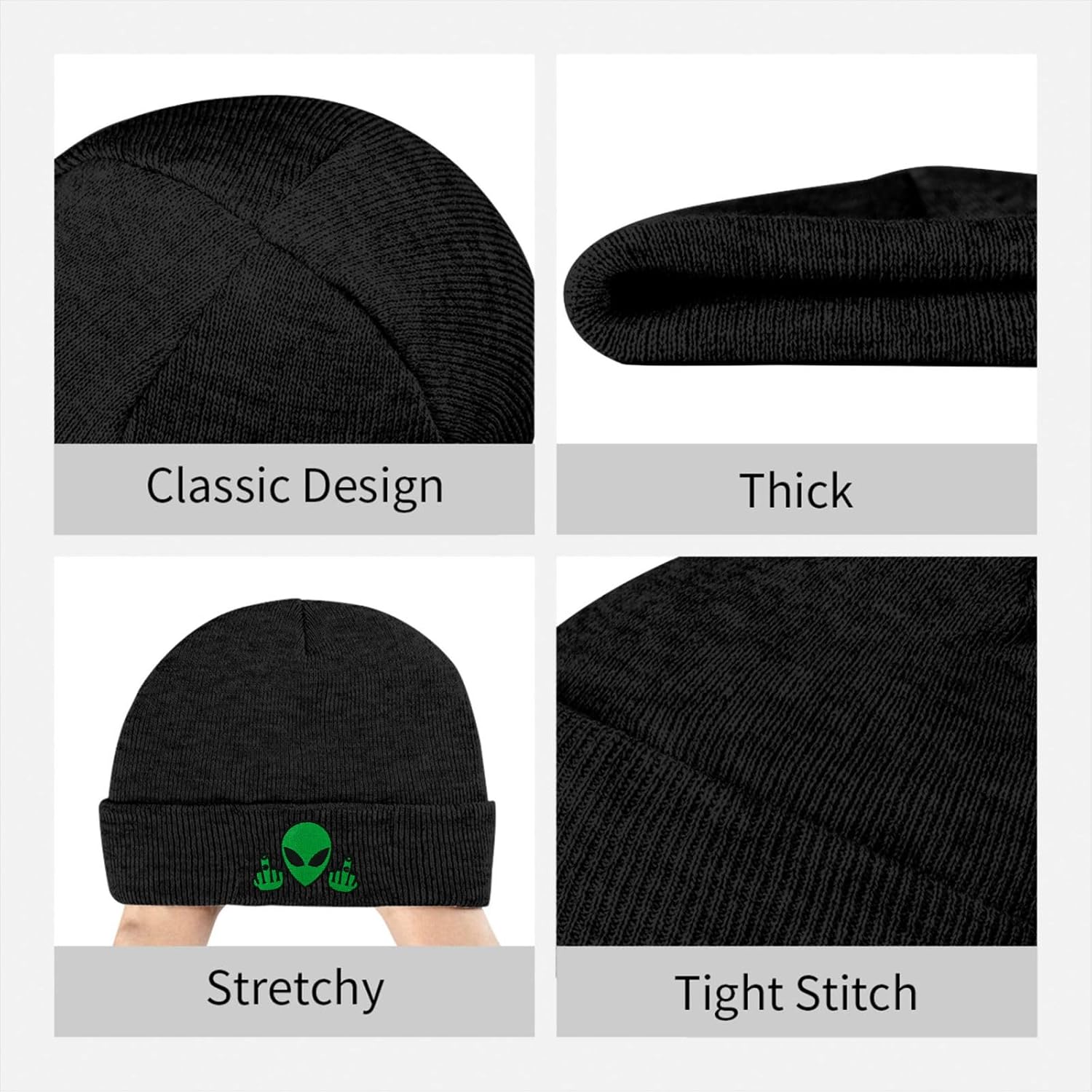 Fish Embroidery Beanie Hat Winter Warm Knit Cuffed Skull Cap for Women Men