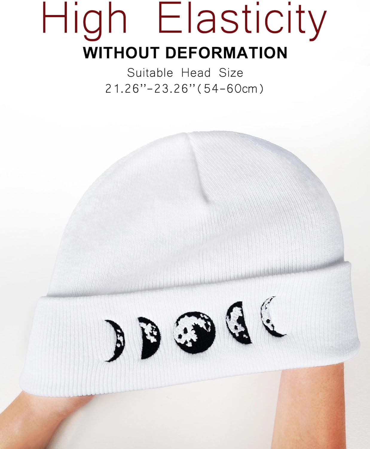 Gothic Moon Phase Skull Beanie Hats for Men Women, Warm Embroidery Winter Hat for Birthday Christmas & New Year