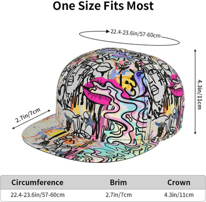 Graffiti Art Baseball Cap,Funny Print Adjustable Flat Bill Brim Cap Hip Hop Hat Baseball Cap for Men Women