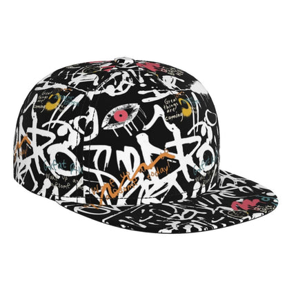 Graffiti Art Baseball Cap,Funny Print Adjustable Flat Bill Brim Cap Hip Hop Hat Baseball Cap for Men Women