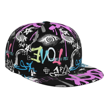 Graffiti Art Baseball Cap,Funny Print Adjustable Flat Bill Brim Cap Hip Hop Hat Baseball Cap for Men Women