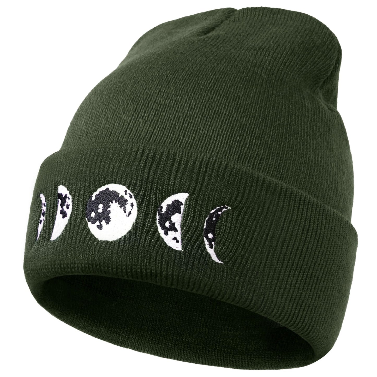 Gothic Moon Phase Skull Beanie Hats for Men Women, Warm Embroidery Winter Hat for Birthday Christmas & New Year