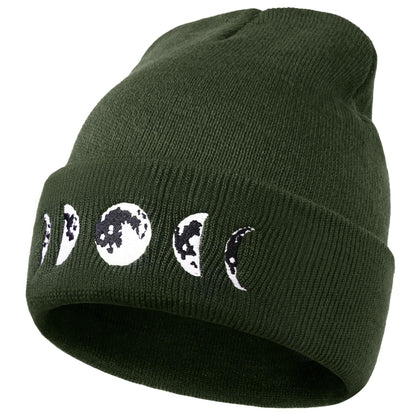 Gothic Moon Phase Skull Beanie Hats for Men Women, Warm Embroidery Winter Hat for Birthday Christmas & New Year