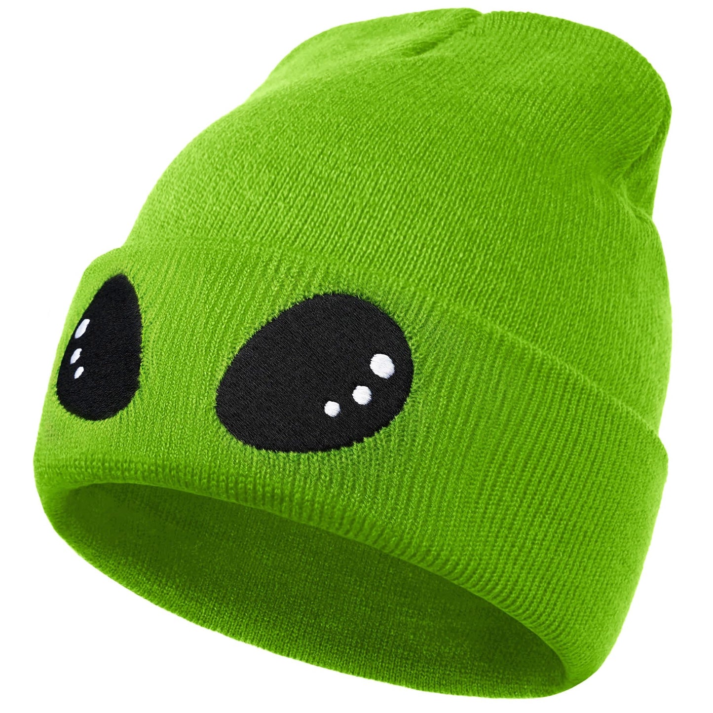 Funny Alien Beanie Hat with Big Eyes - Cuffed Cool Graphic Beanies Knit Winter Hats Warm Soft Stretchy Daily Cap