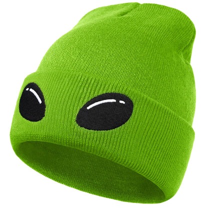 Funny Alien Beanie Hat with Big Eyes - Cuffed Cool Graphic Beanies Knit Winter Hats Warm Soft Stretchy Daily Cap