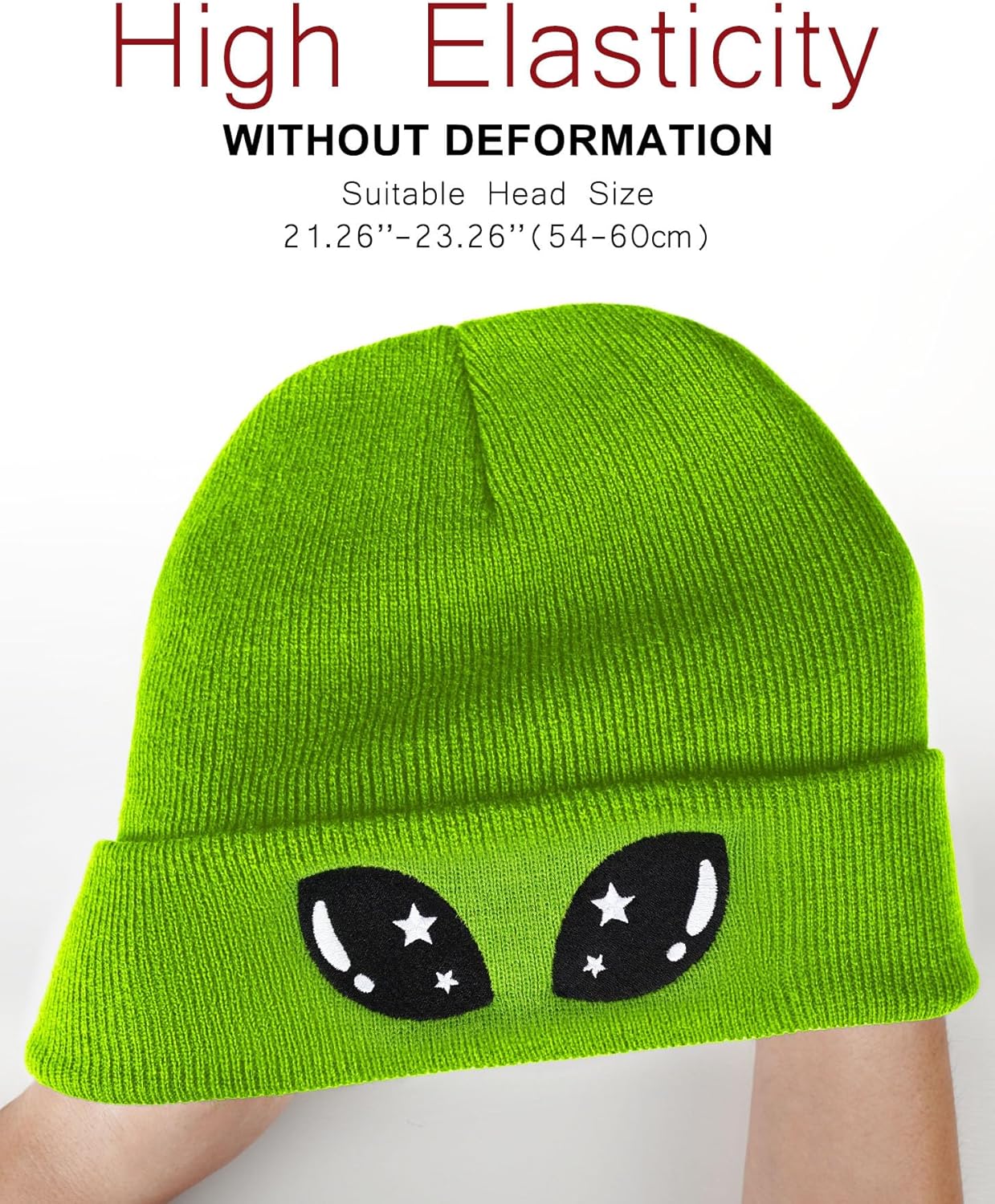 Funny Alien Beanie Hat with Big Eyes - Cuffed Cool Graphic Beanies Knit Winter Hats Warm Soft Stretchy Daily Cap
