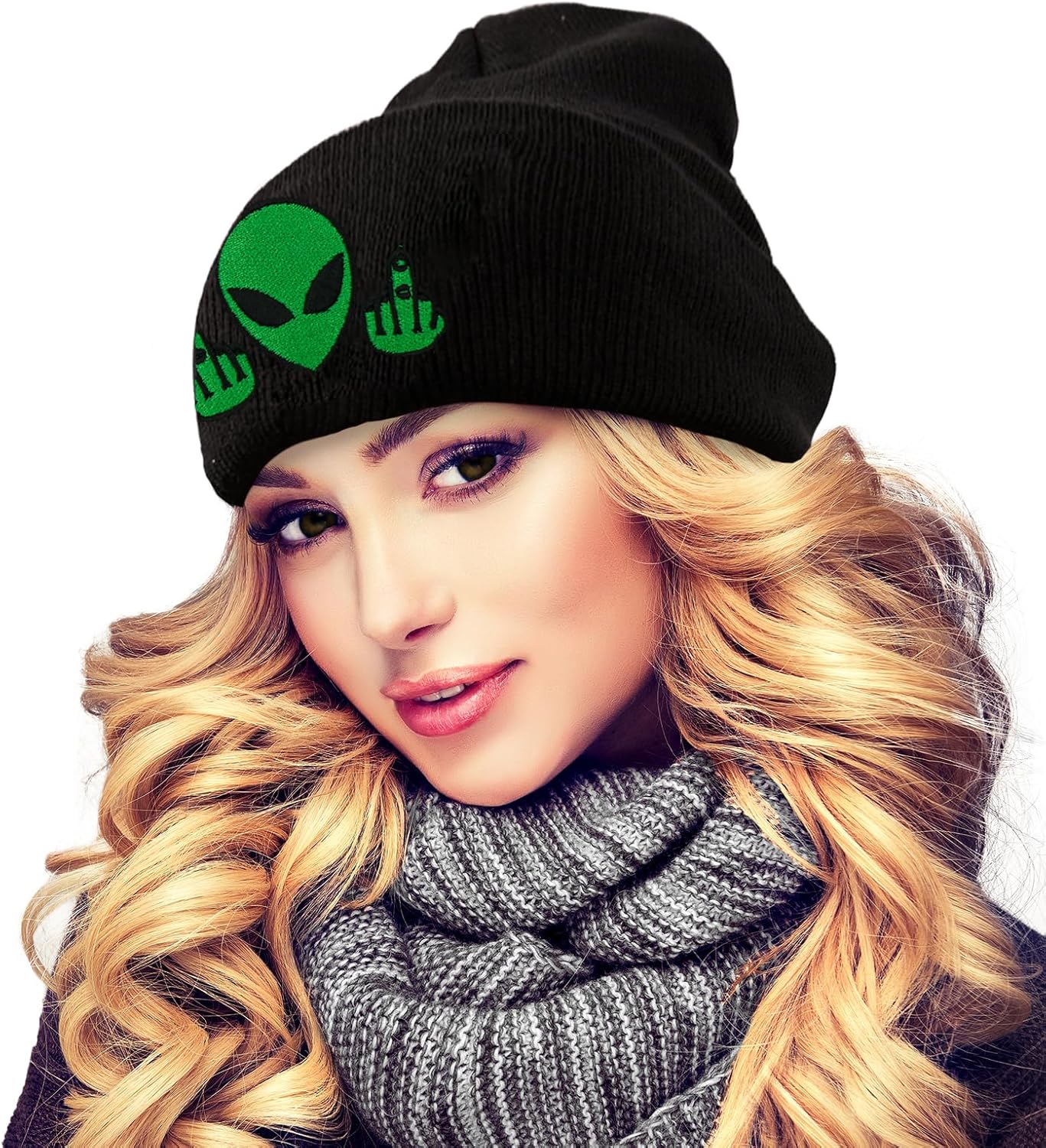 Fish Embroidery Beanie Hat Winter Warm Knit Cuffed Skull Cap for Women Men