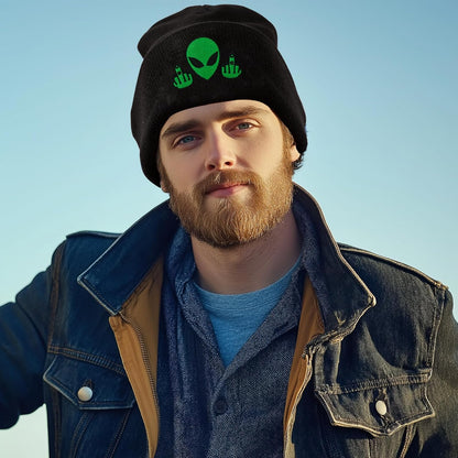 Fish Embroidery Beanie Hat Winter Warm Knit Cuffed Skull Cap for Women Men